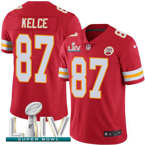 Kansas City Chiefs Nike 87 Travis Kelce Red Super Bowl LIV 2020 Team Color Men Stitched NFL Vapor Untouchable Limited Jersey